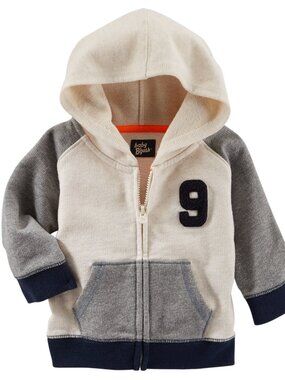 Oshkosh B'gosh Baby French Terry Cardigan Hoodie Jacket Beige Gray 18 Months